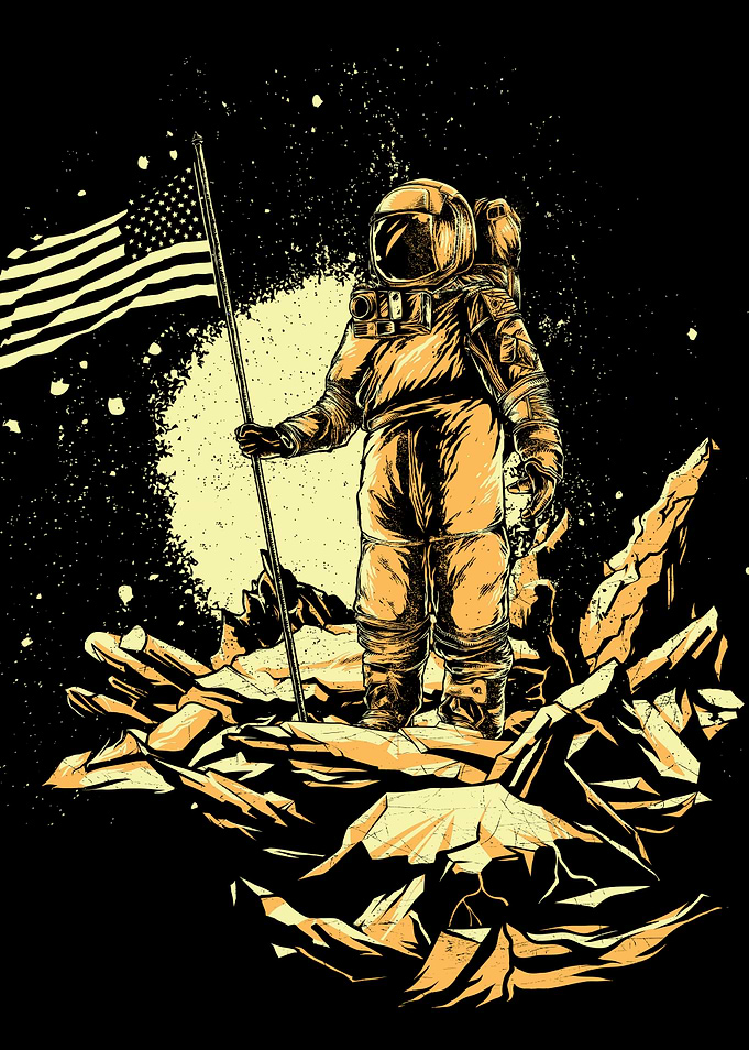 Astronaut Planting American Flag on Moon