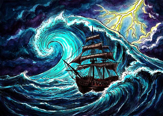 Sailing Ship in a Stormy Sea