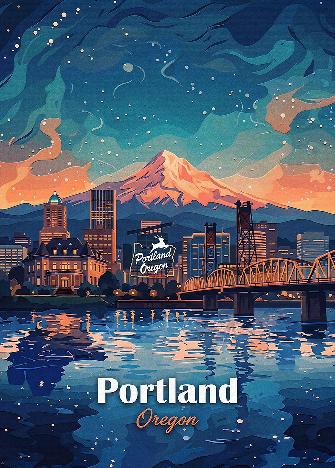Portland Oregon Skyline Travel Poster