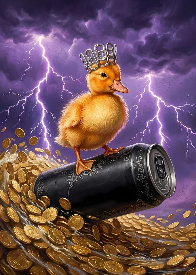 Duckling King Surfing on Soda Can