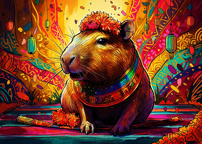 Colorful Festive Capybara Illustration