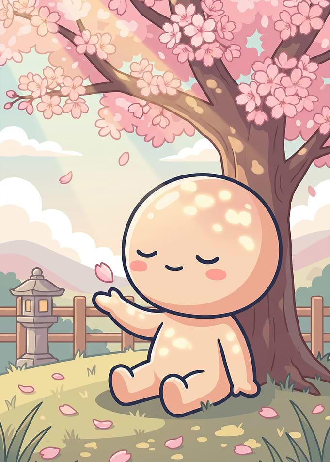 Cute Character Under Cherry Blossom Tree