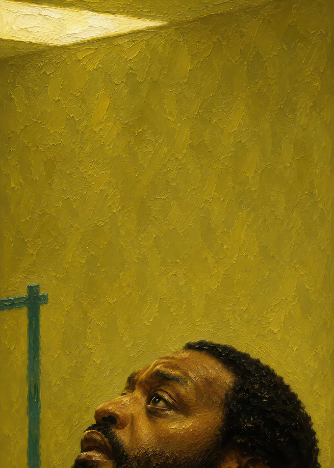 Portrait of a Man Looking Up Backrooms