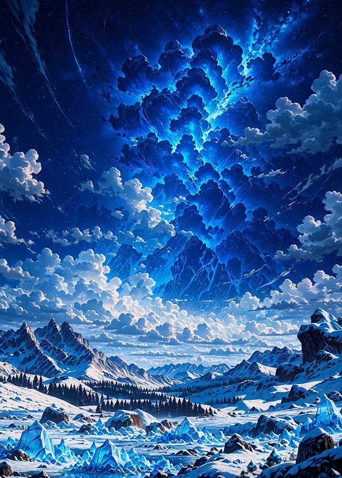 Ethereal Blue Crystal Mountain Landscape
