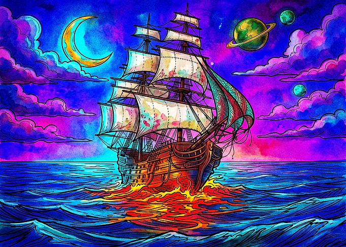 Psychedelic Cosmic Sailing Ship
