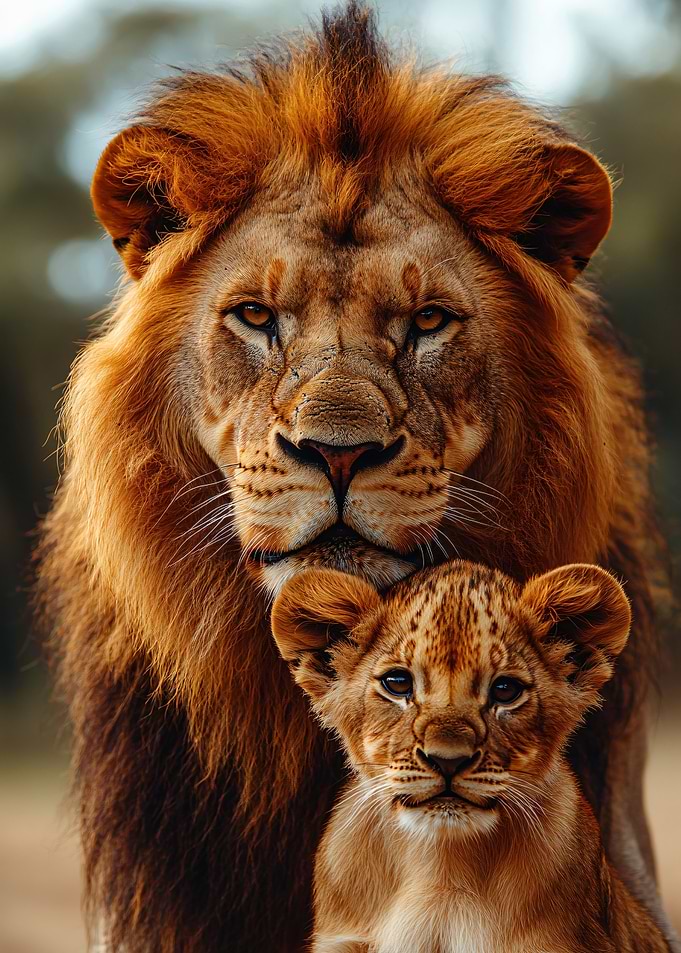 Majestic Lion and Cub Portrait