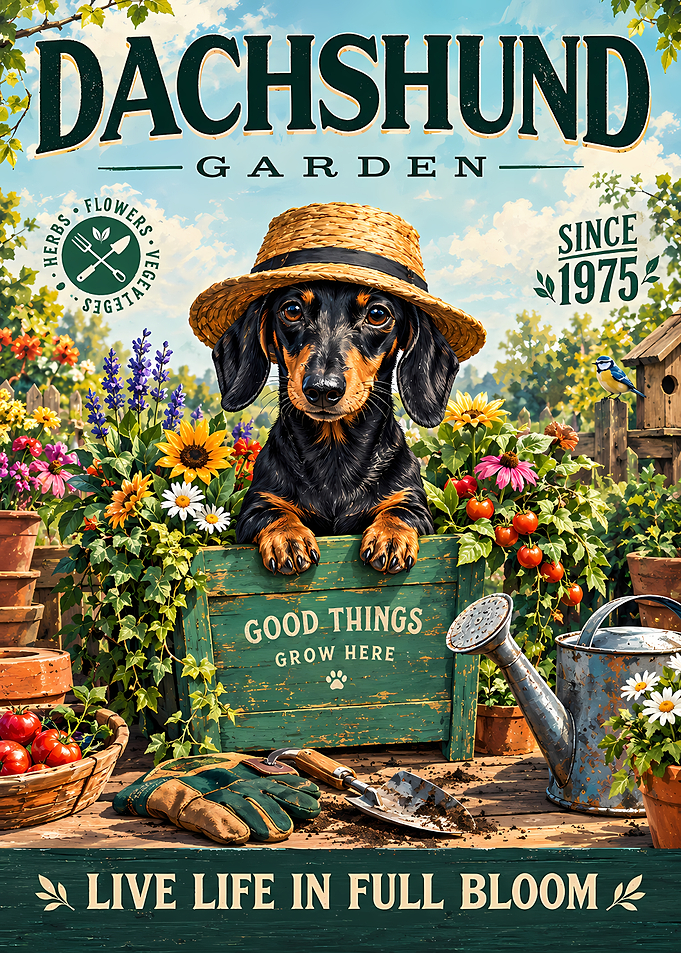 Dachshund Garden Vintage Style Poster