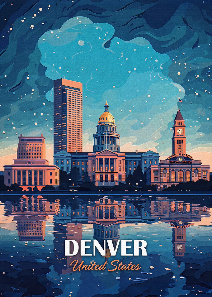 Denver Colorado Cityscape Travel Poster