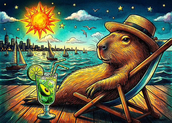 Capybara Relaxing on a Beach Pier