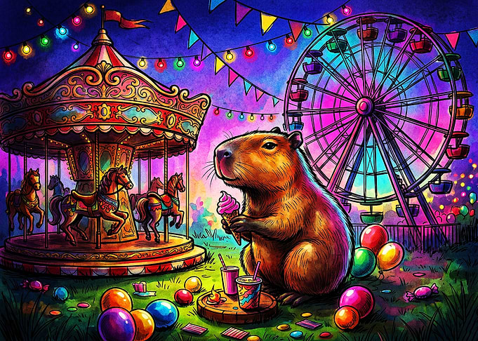 Capybara Enjoying Ice Cream at Carnival