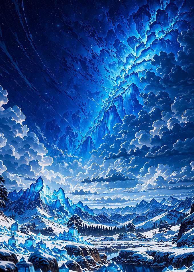 Ethereal Blue Crystal Mountain Landscape
