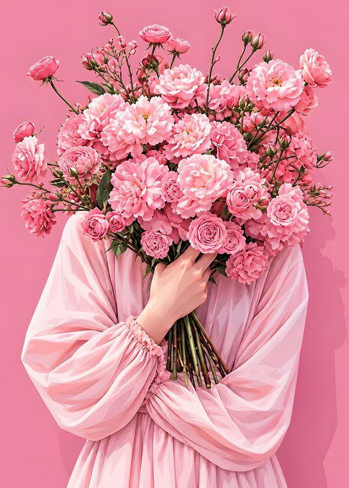 Person Holding Large Pink Flower Bouquet