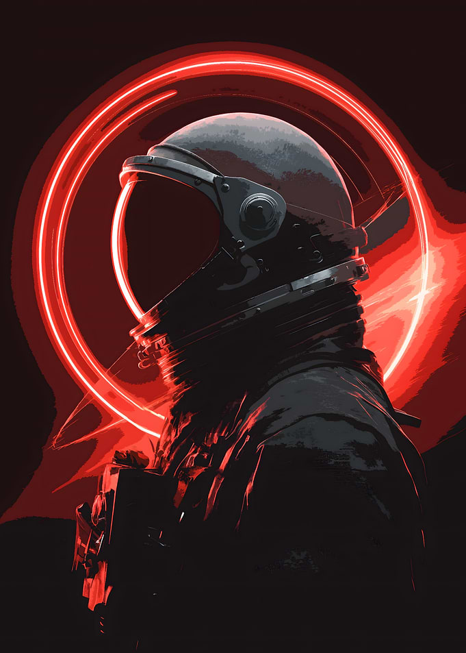 Astronaut in Red Neon Halo