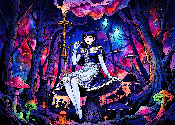 Alice in Wonderland Psychedelic Forest Scene