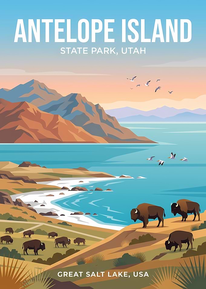 Antelope Island State Park Travel Poster