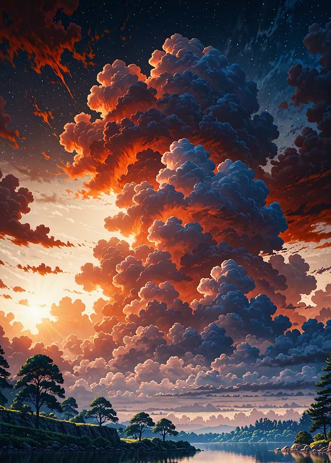 Dramatic Sunset Over Serene Lake Landscape