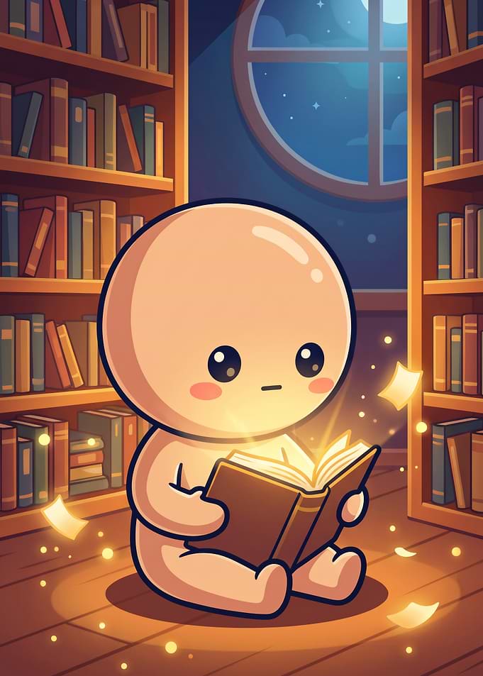Cute Character Reading Magical Book