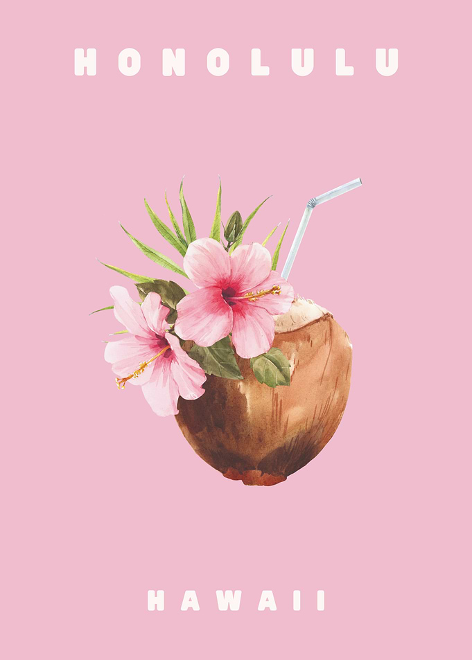 Honolulu Hawaii Tropical Coconut Drink Poster