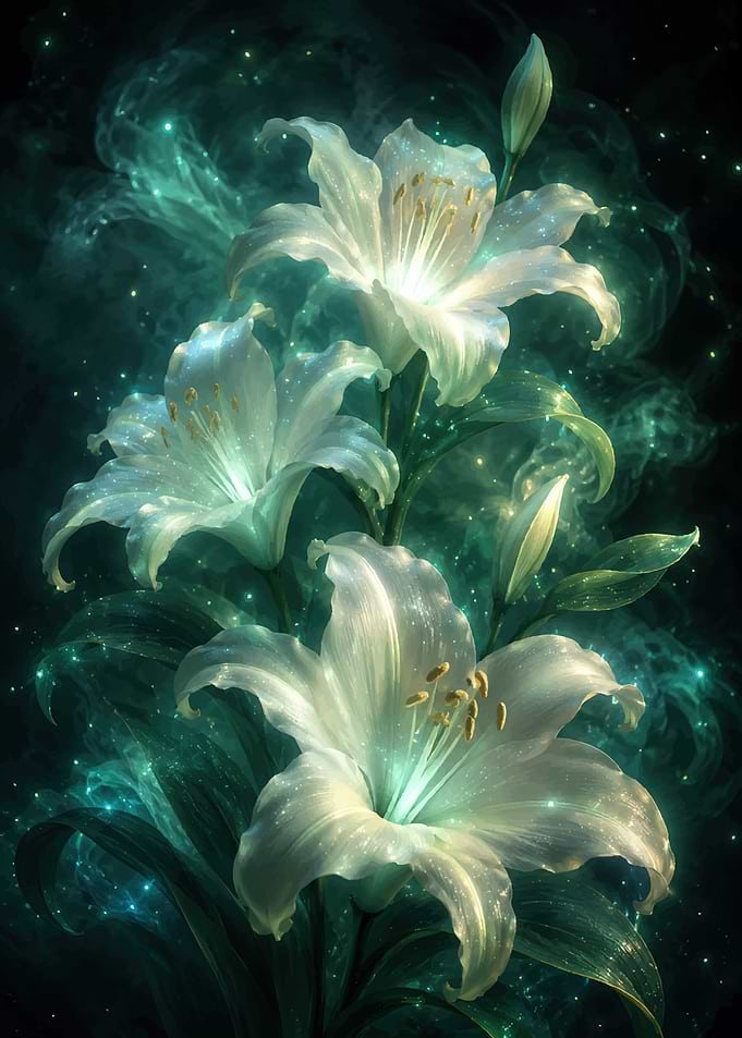 Ethereal Glowing White Lilies