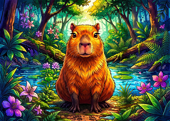 Capybara in a Vibrant Jungle Oasis