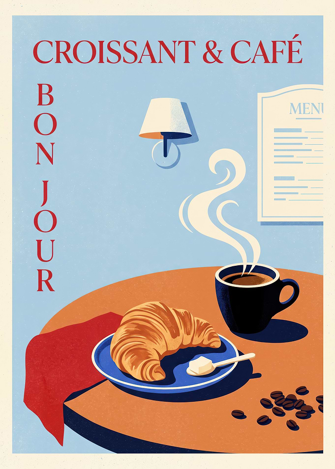 Vintage French Cafe Breakfast Poster