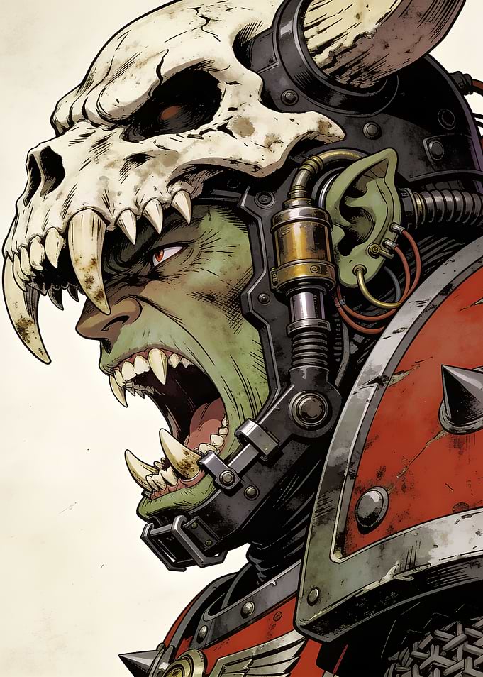 Fierce Orc Warrior in Skull Helmet