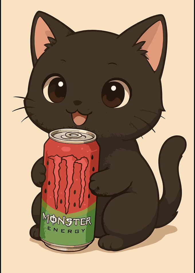 Cute Black Cat Holding Monster Energy
