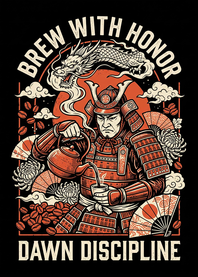 Samurai Brewing Coffee Illustration