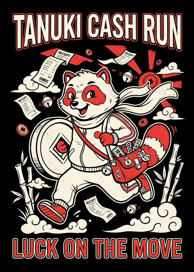 Tanuki Cash Run Graphic Illustration