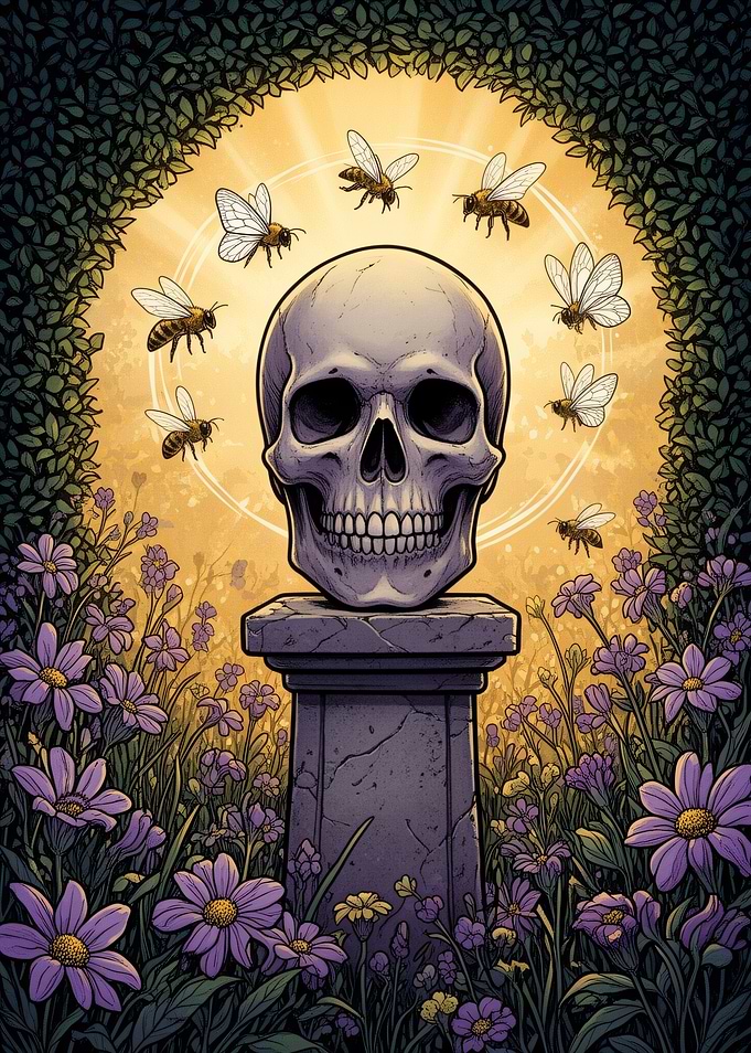 Skull and Bees in Garden