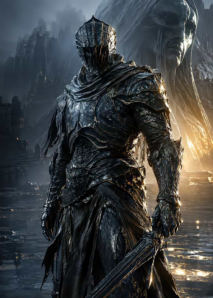 Dark Fantasy Knight in Obsidian Armor
