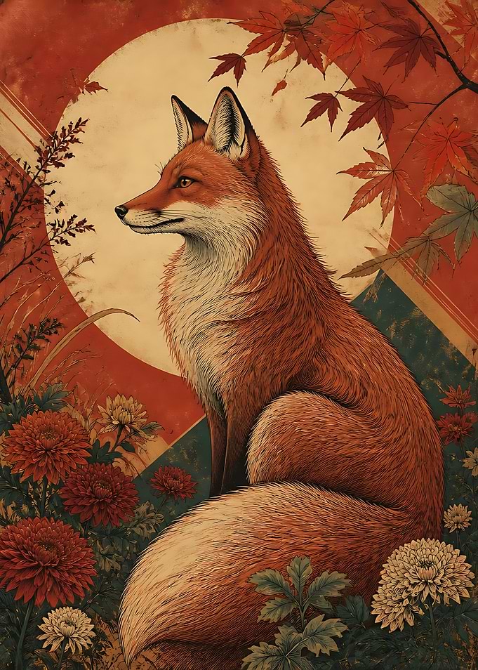 Elegant Fox in Autumn Garden