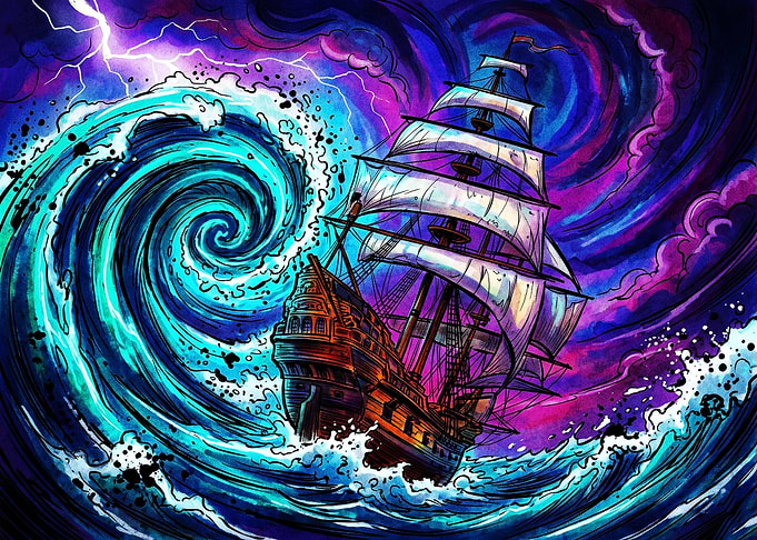 Sailing Ship in a Stormy Sea