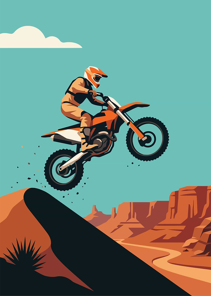 Motocross Rider Jumping Over Desert Canyon