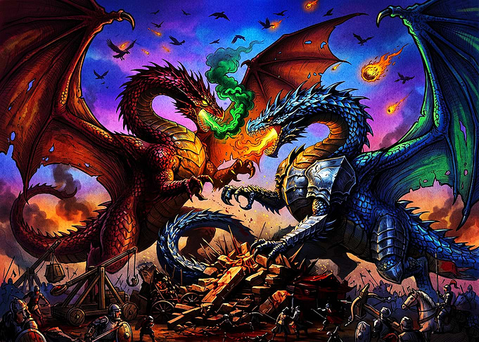 Epic Battle of Red and Blue Dragons