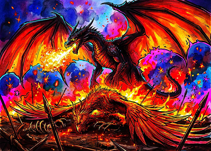 Dragon and Phoenix Fire Battle