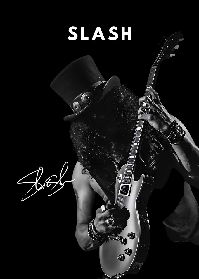 Slash Guitarist Black and White Poster