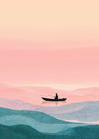 Lone fisherman in a small wooden boat