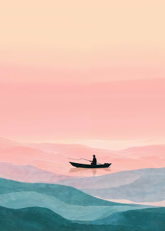 Lone fisherman in a small wooden boat