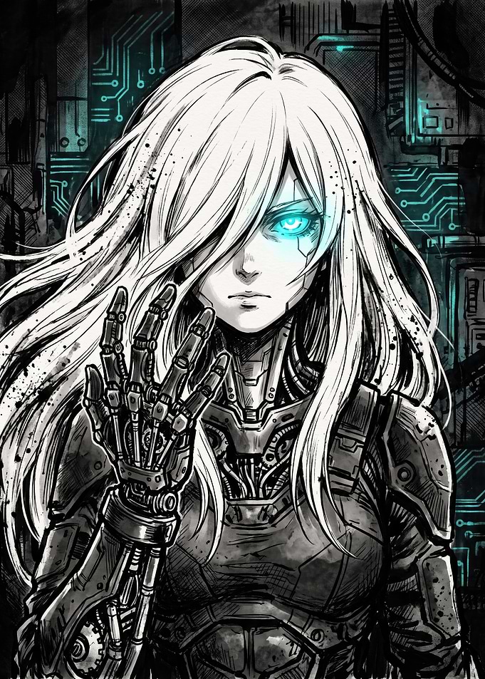 Cybernetic Anime Girl with Glowing Eye