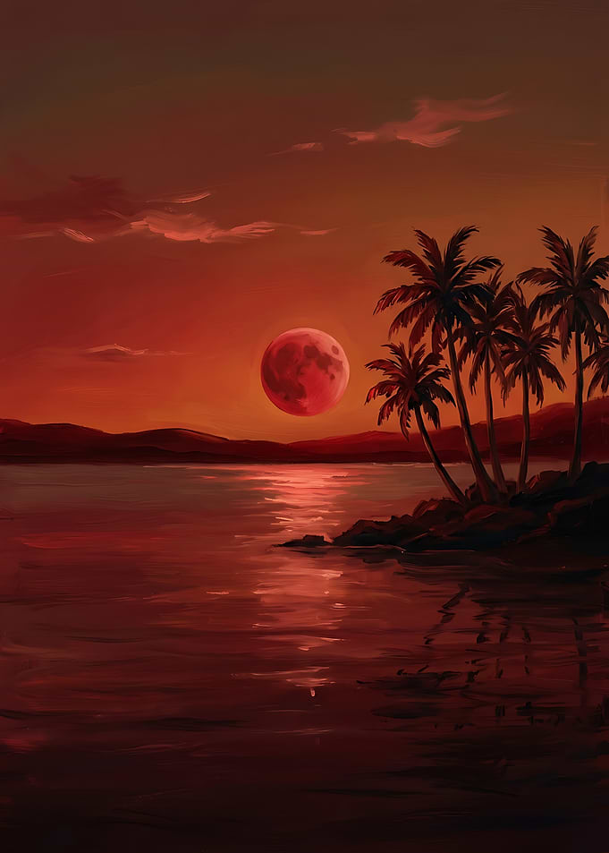 Red Moon Over Tropical Beach