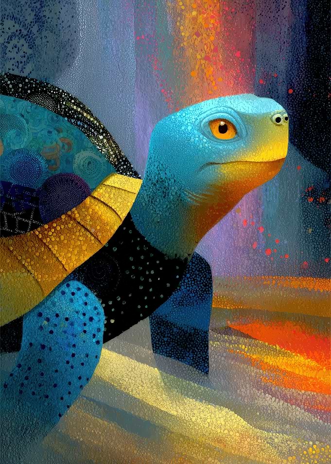 Vibrant Stylized Blue Turtle Illustration