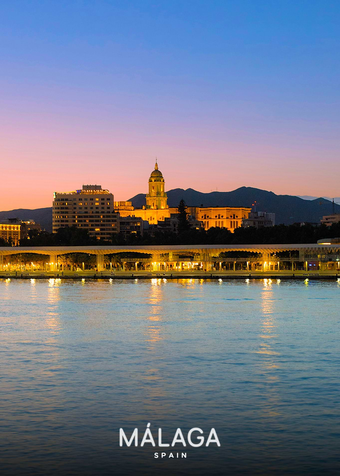 Malaga Spain Sunset Cityscape