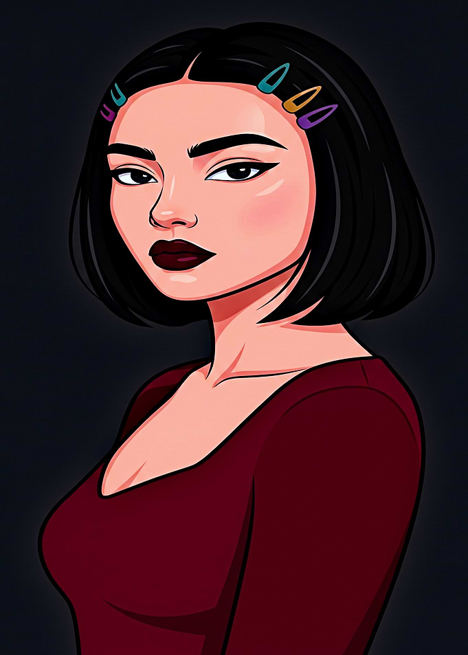 Digital Portrait of Stylish Young Woman