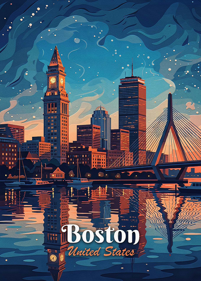 Boston Cityscape Travel Poster