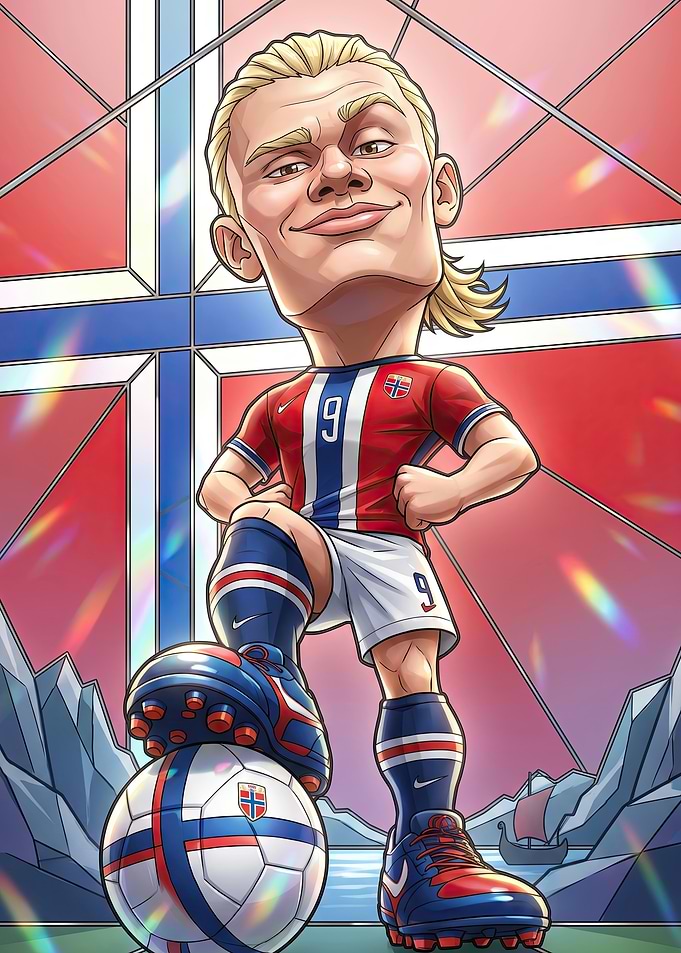 Erling Haaland Norway Soccer Caricature