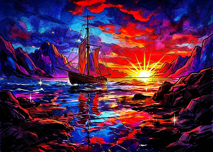 Vibrant Sailboat at Sunset