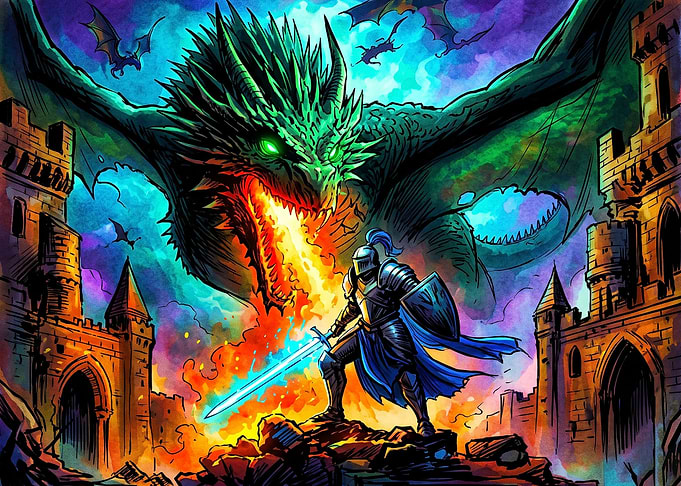 Knight Facing Fire-Breathing Dragon