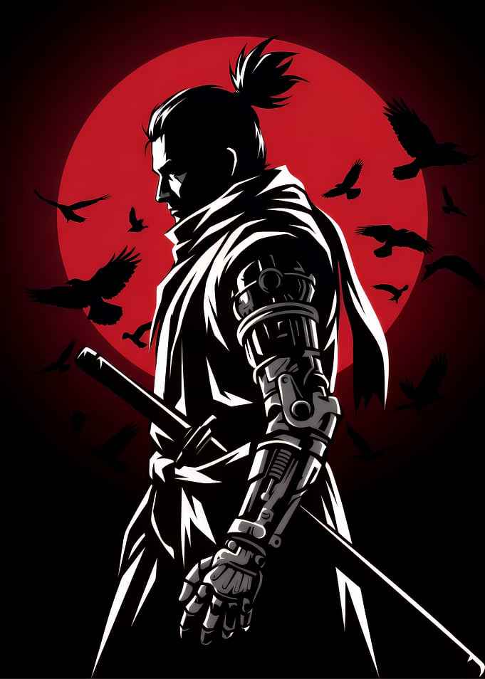 Cybernetic Samurai with Crows