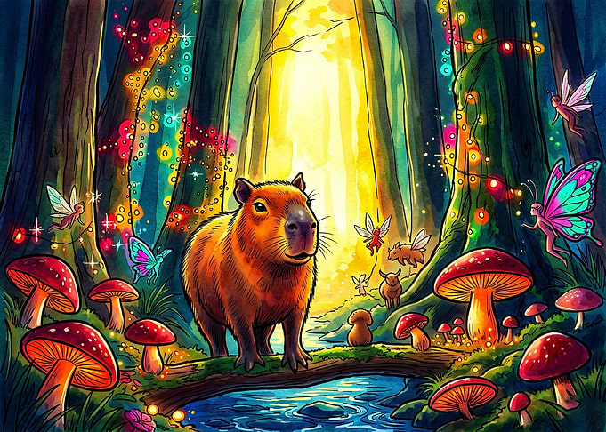 Capybara in a Magical Fairy Forest
